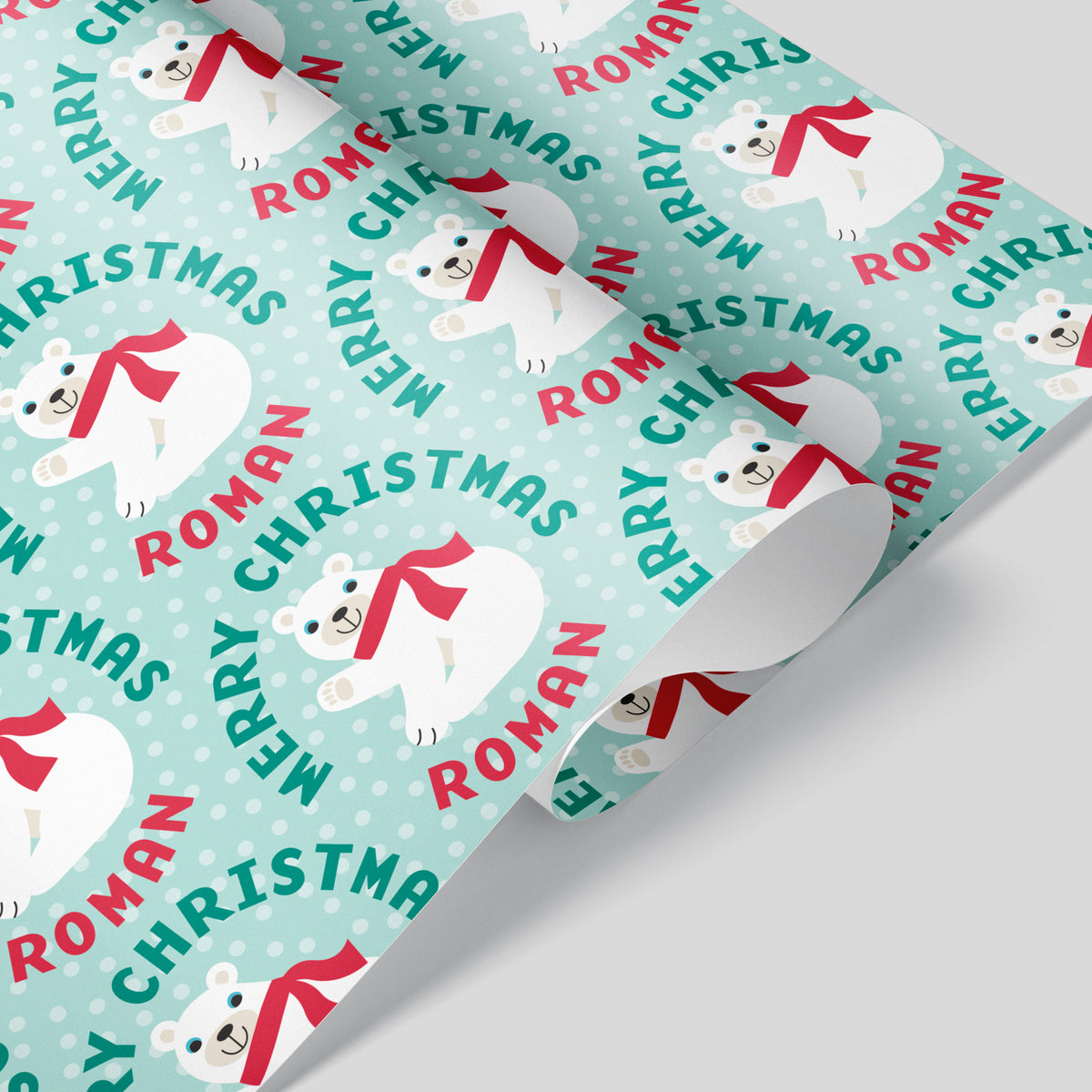 Polar Bear Christmas Personalized Name Wrapping Paper