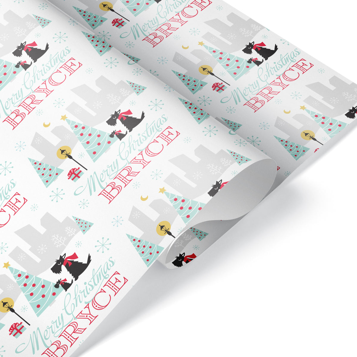 Scotties in the City Christmas Personalized Wrapping Paper - VINTAGE