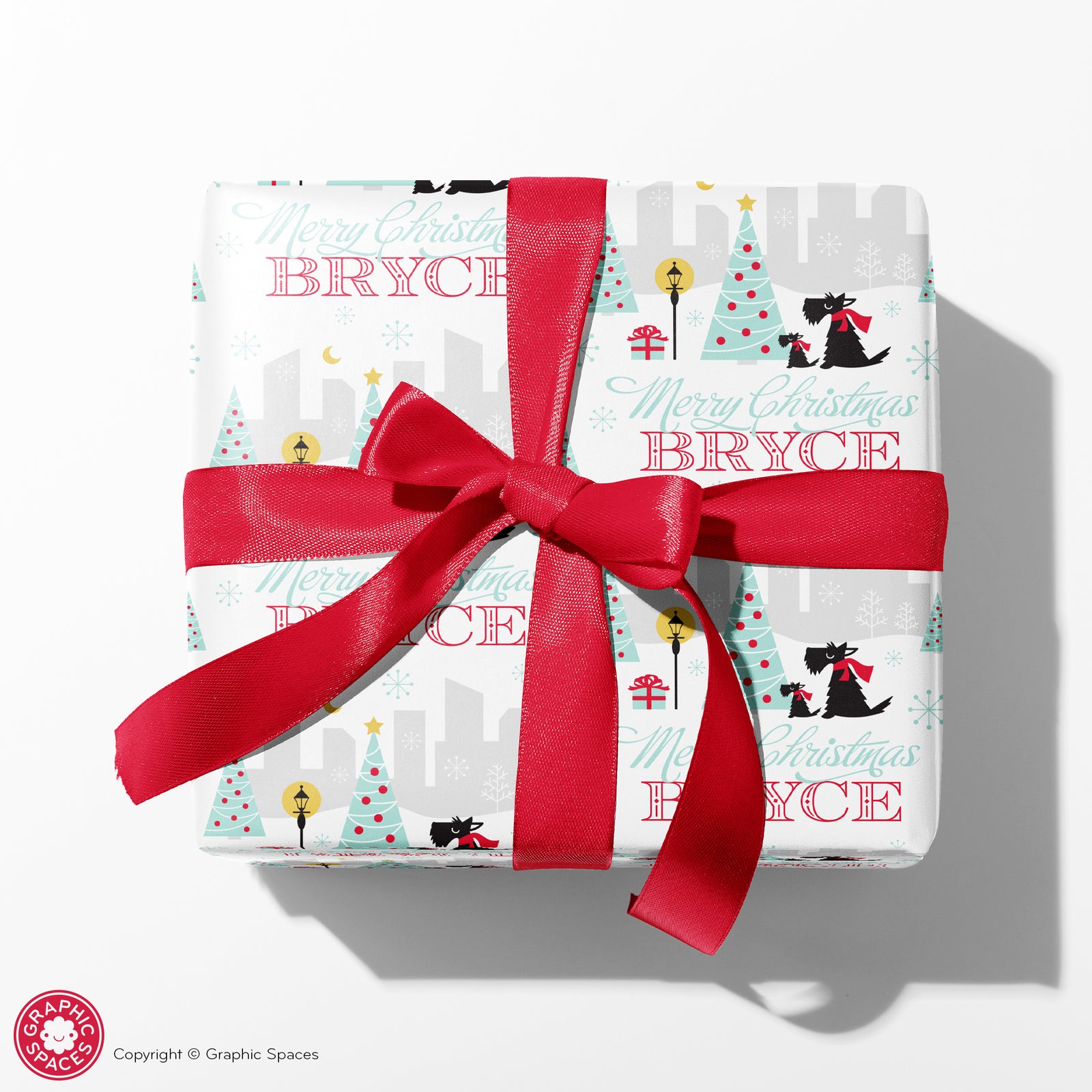 Dog Wrapping Paper - Scotties in the City Christmas (Personalized, Vintage) - Graphic Spaces