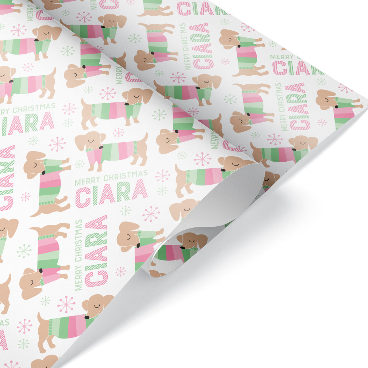 Dachshund Sweater Dog Christmas Personalized Wrapping Paper - PASTEL