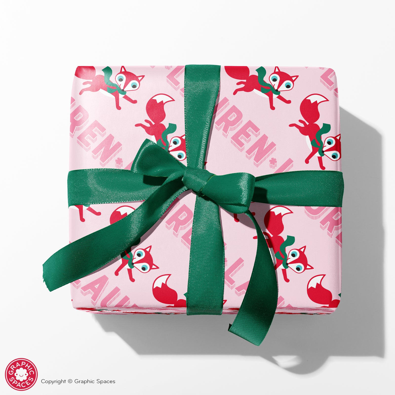 Kids Wrapping Paper - Fox Run Christmas (Personalized, Pink) - Graphic Spaces