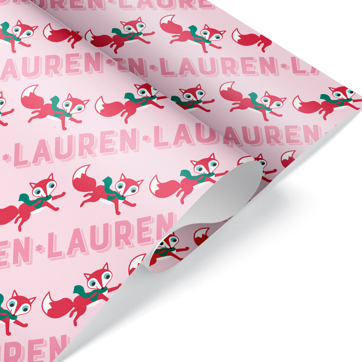 Fox Christmas Personalized Wrapping Paper - PINK