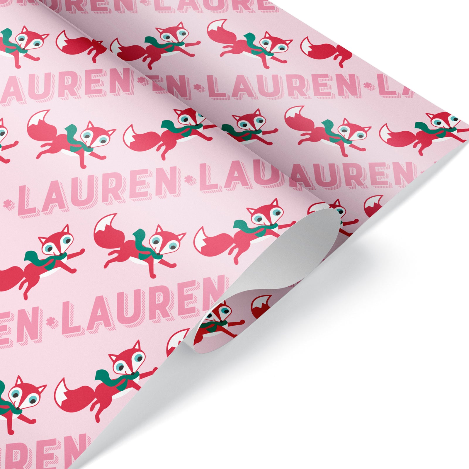 Kids Wrapping Paper - Fox Run Christmas (Personalized, Pink) - Graphic Spaces