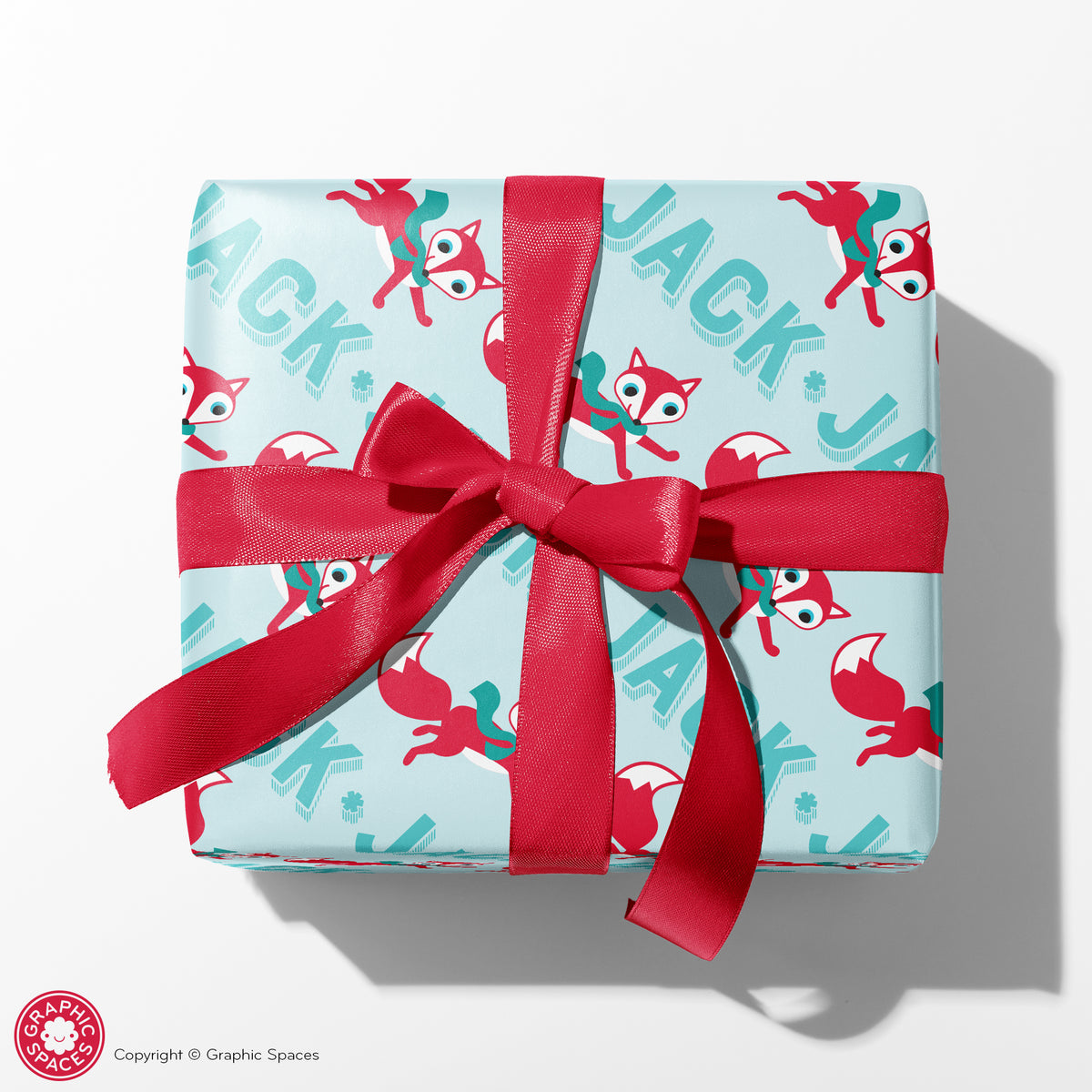 Fox Christmas Name Wrapping Paper - BLUE