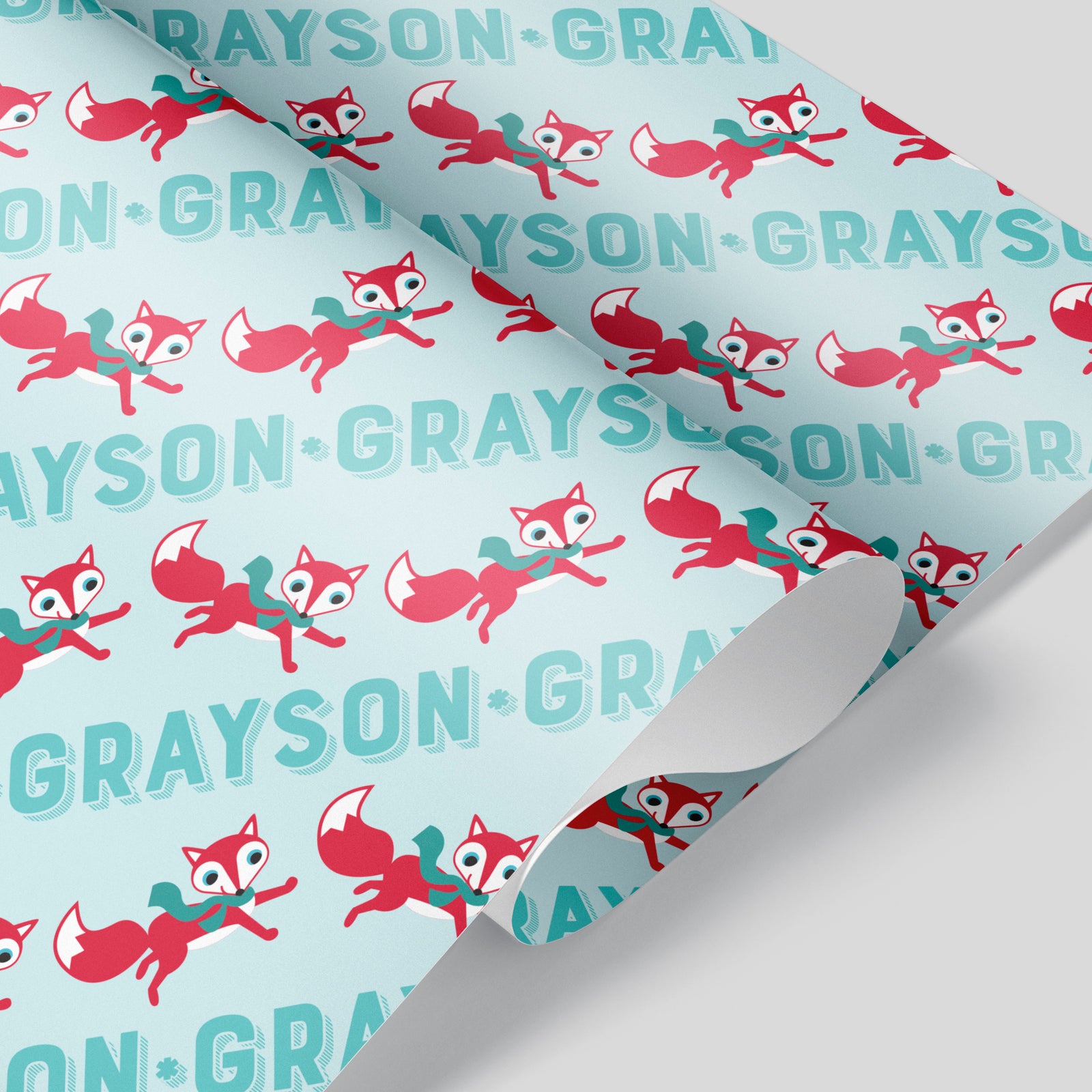 Kids Wrapping Paper - Fox Run Christmas (Personalized, Blue) - Graphic Spaces