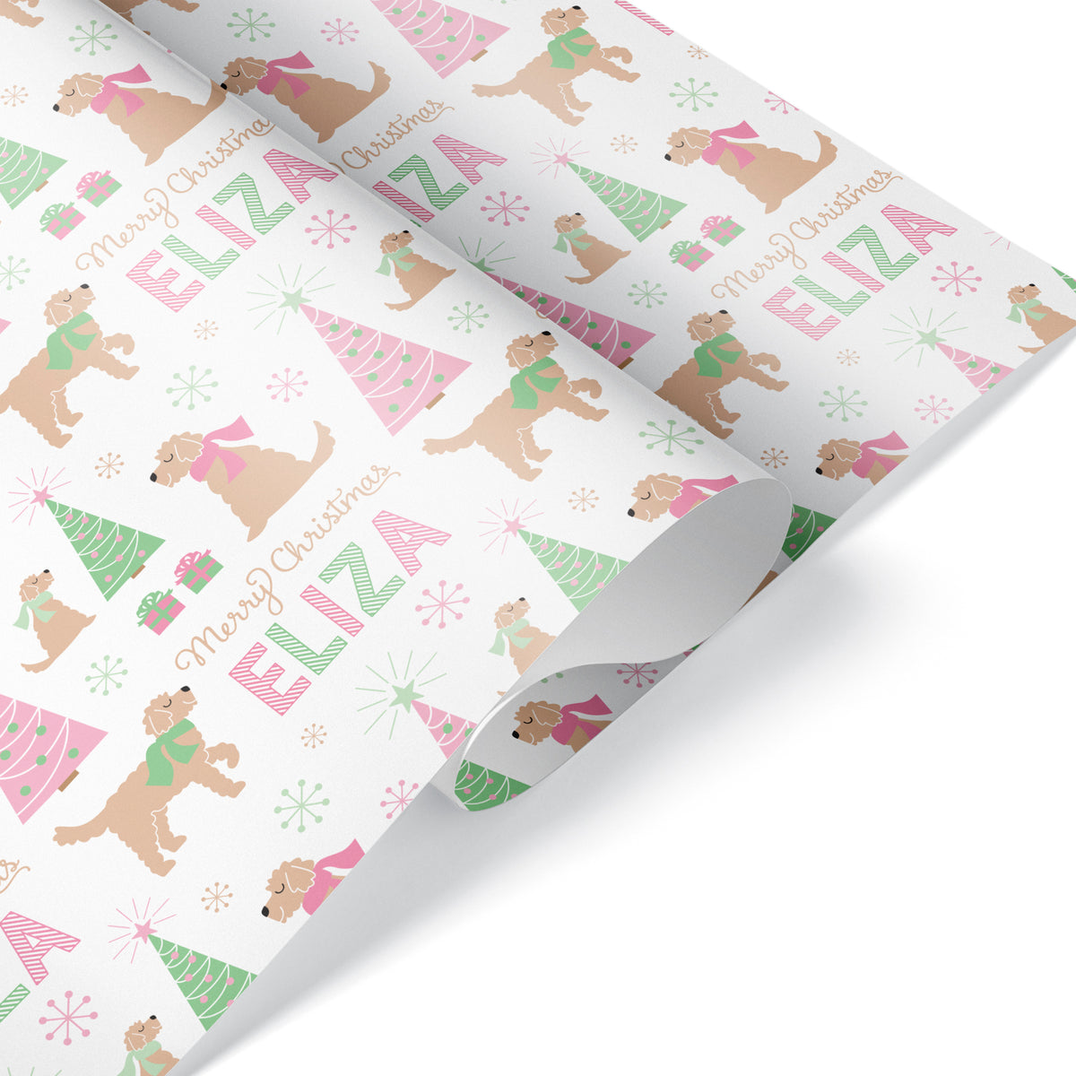 Goldendoodle Dog Christmas Personalized Wrapping Paper - PASTEL