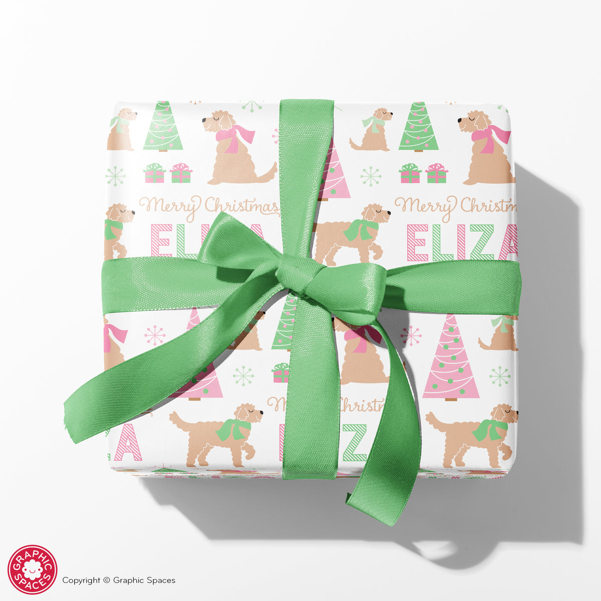 Goldendoodle Dog Christmas Personalized Wrapping Paper - PASTEL