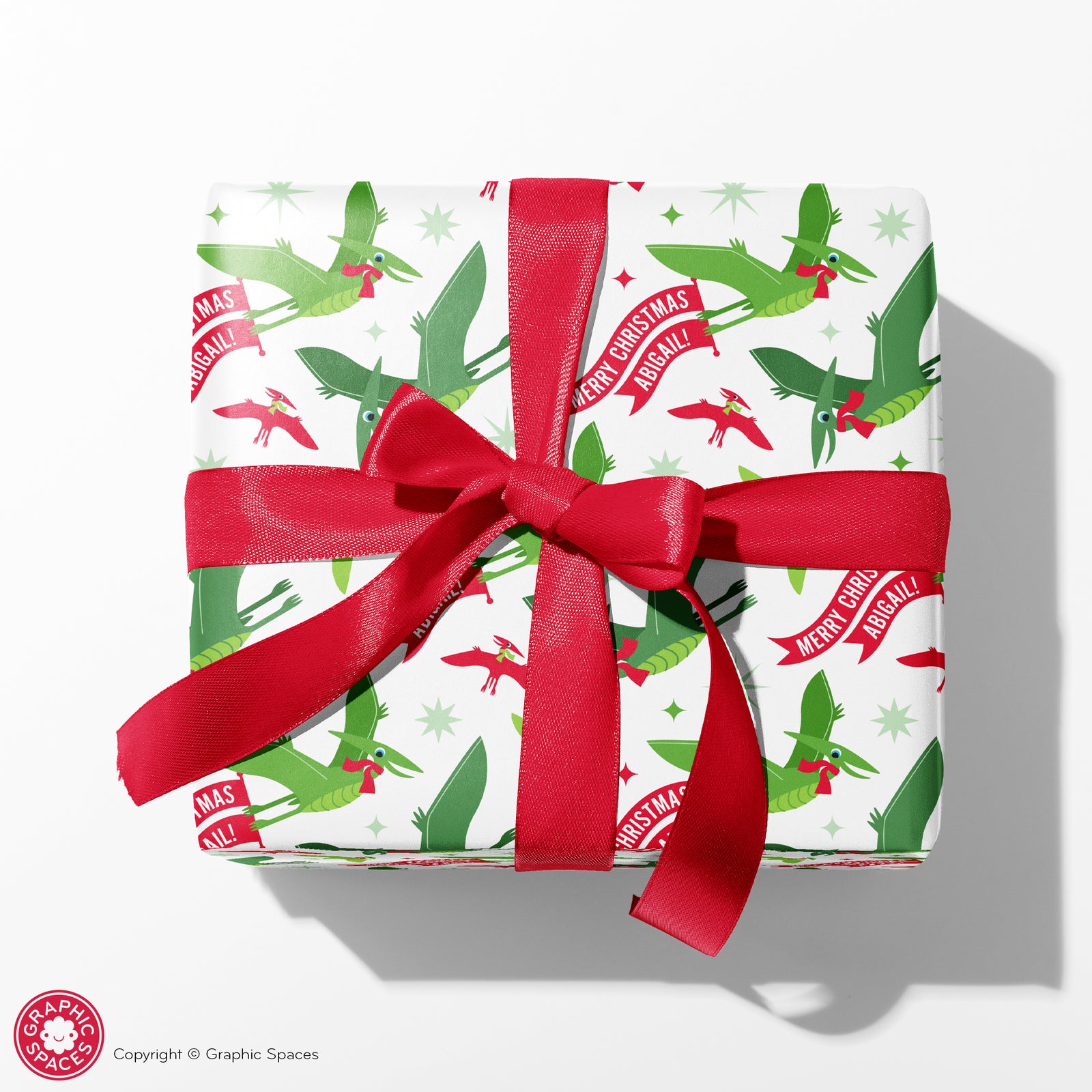 Kids Wrapping Paper - Pterodactyl Dino Christmas (Personalized, White) - Graphic Spaces