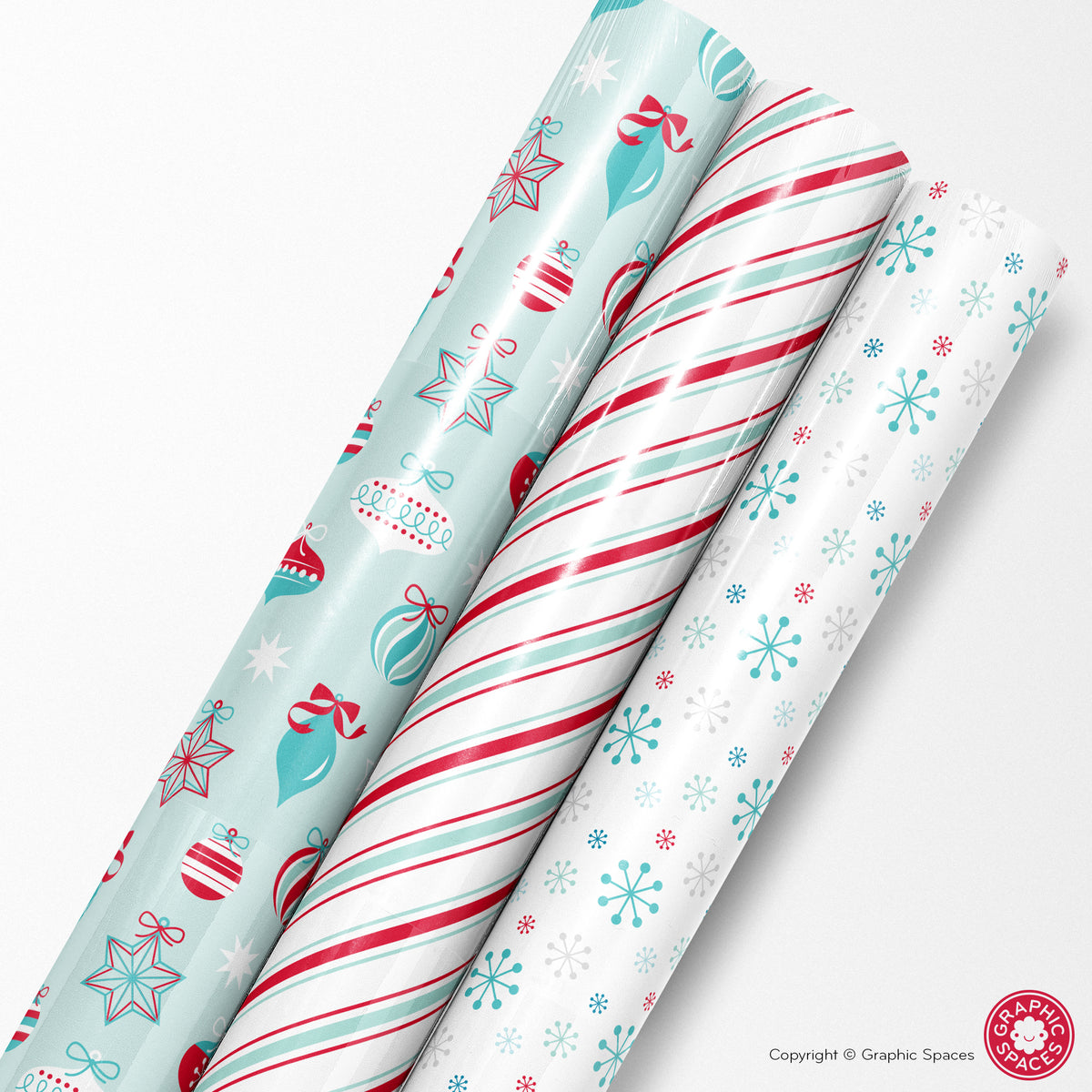 Set of 3 Assorted Christmas Wrapping Papers - BLUE