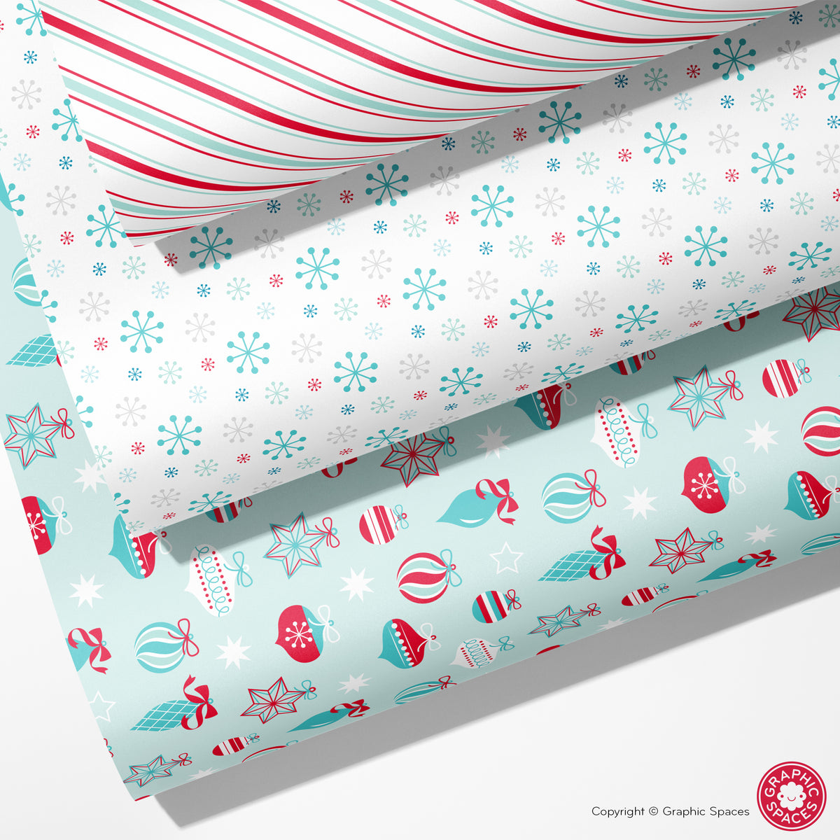 Set of 3 Assorted Christmas Wrapping Papers - BLUE
