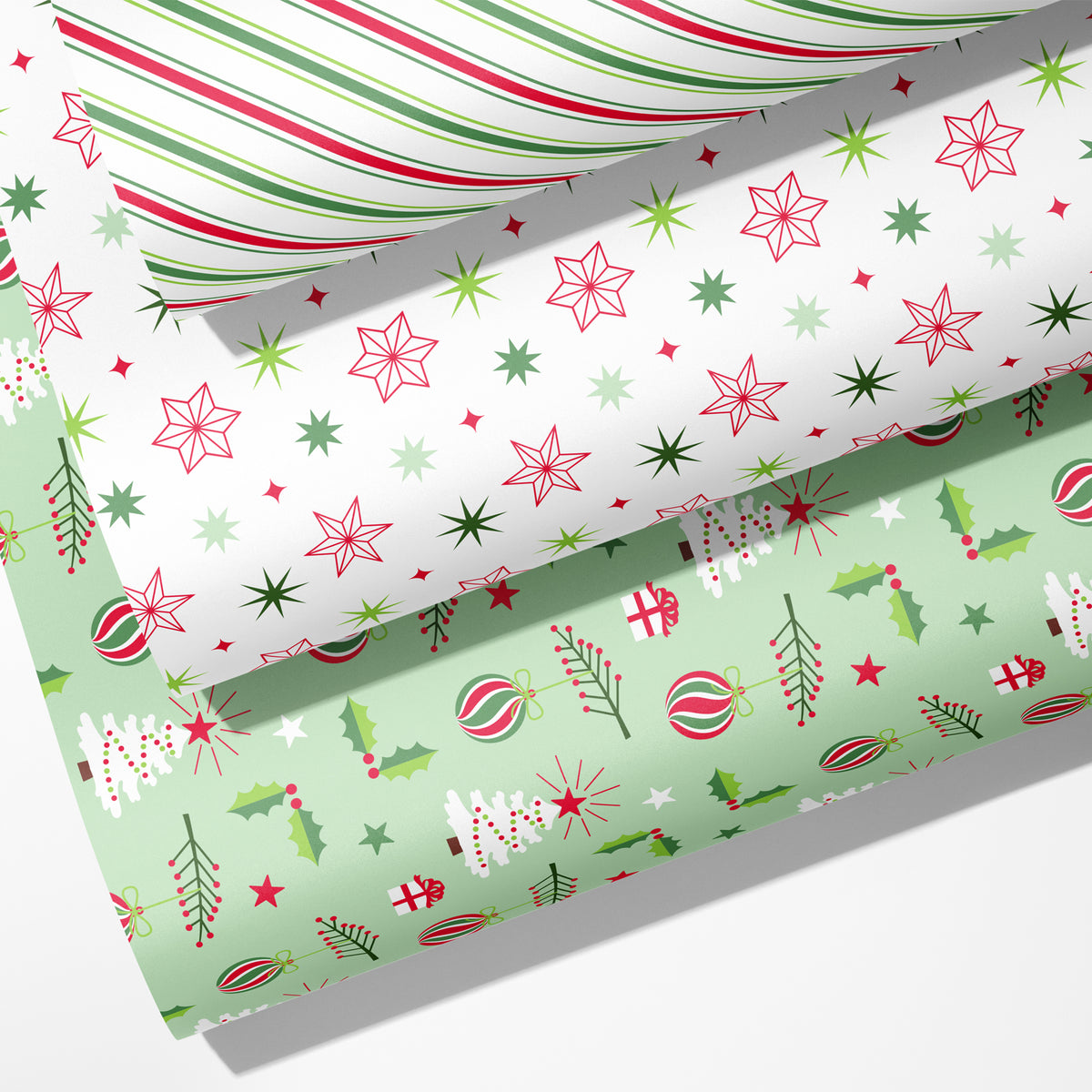 Set of 3 Assorted Christmas Wrapping Papers - MODERN