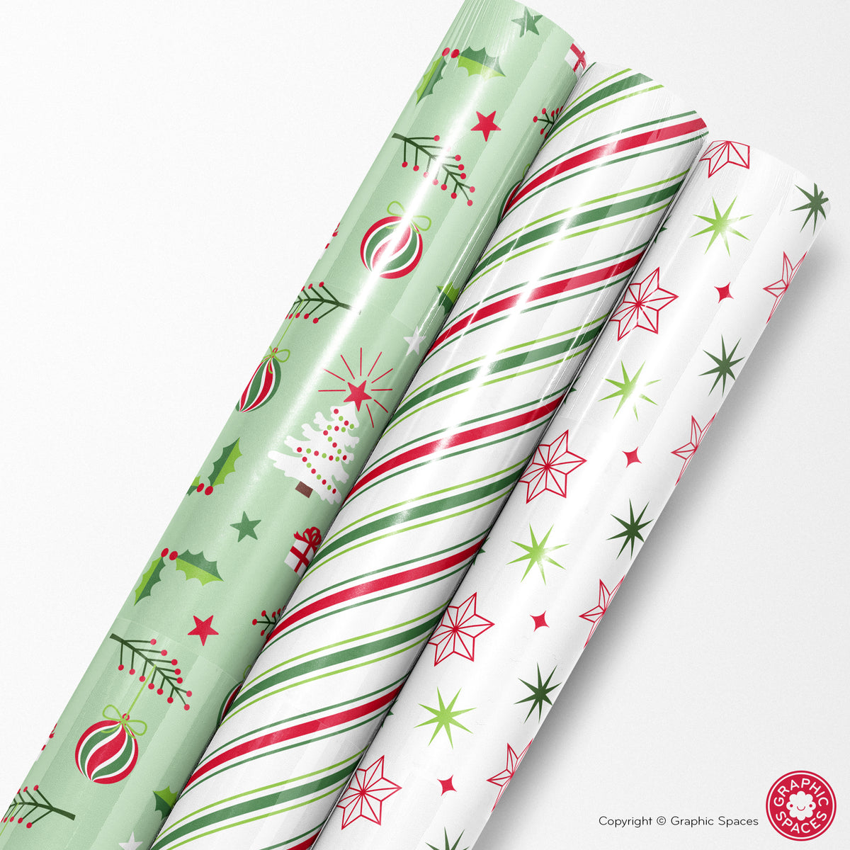 Set of 3 Assorted Christmas Wrapping Papers - MODERN