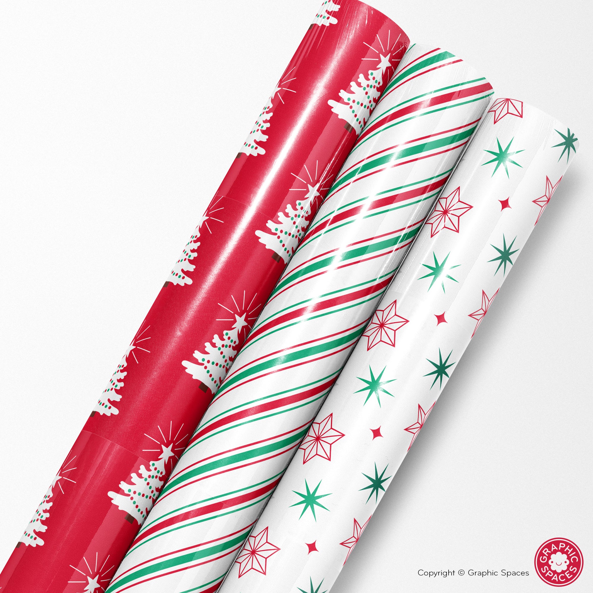 Set of 3 Assorted Christmas Wrapping Papers, Variety Pack