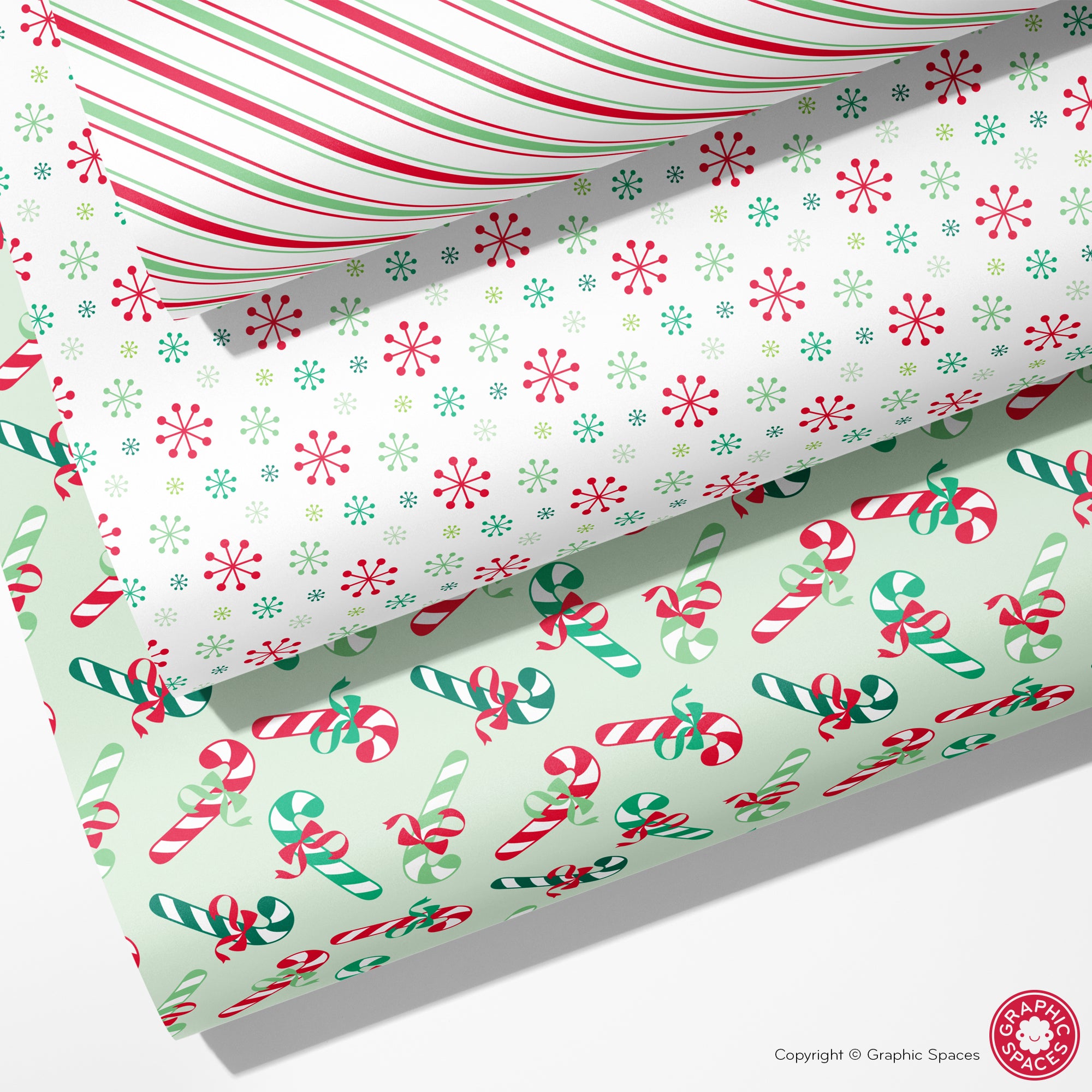 Set of 3 Assorted Christmas Wrapping Papers, Variety Pack