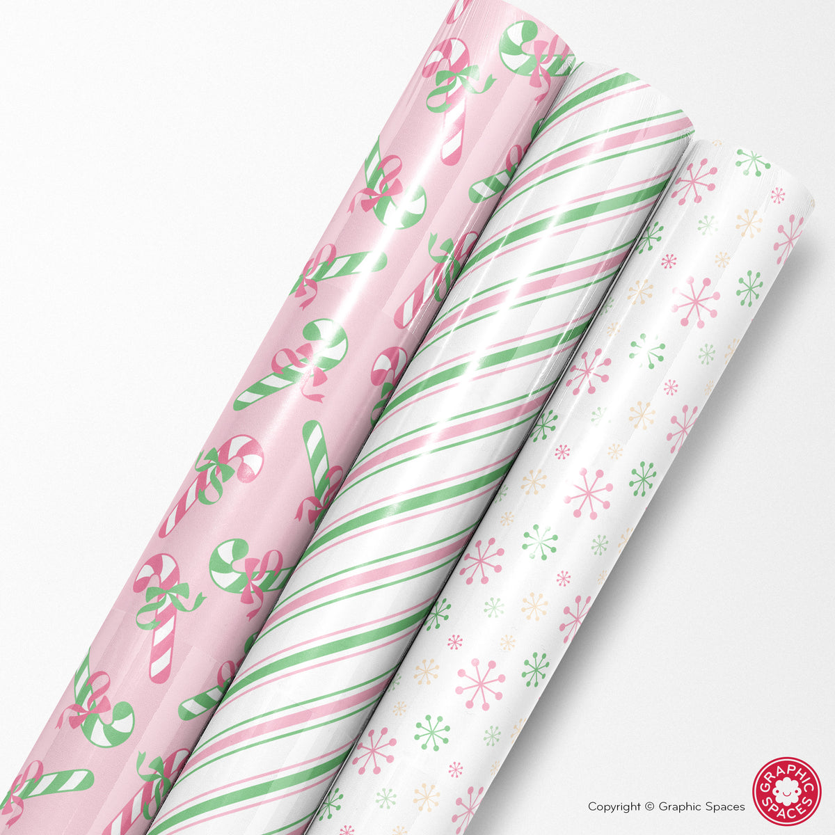 Set of 3 Assorted Christmas Wrapping Papers - PASTEL