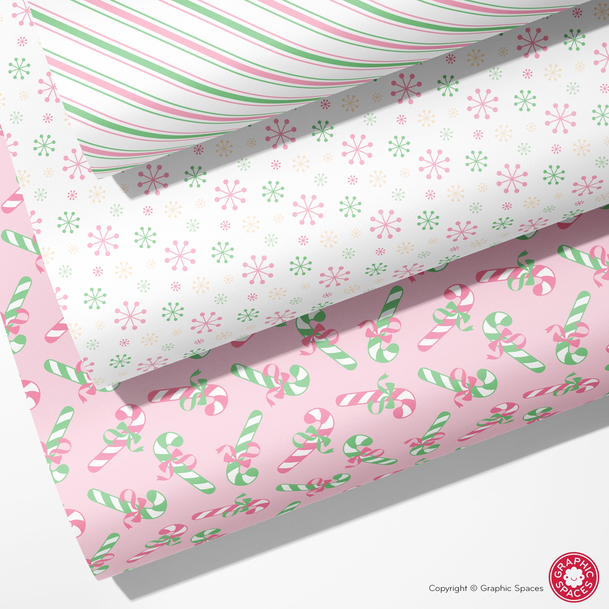 Set of 3 Assorted Pastel Christmas Wrapping Papers, Variety Pack