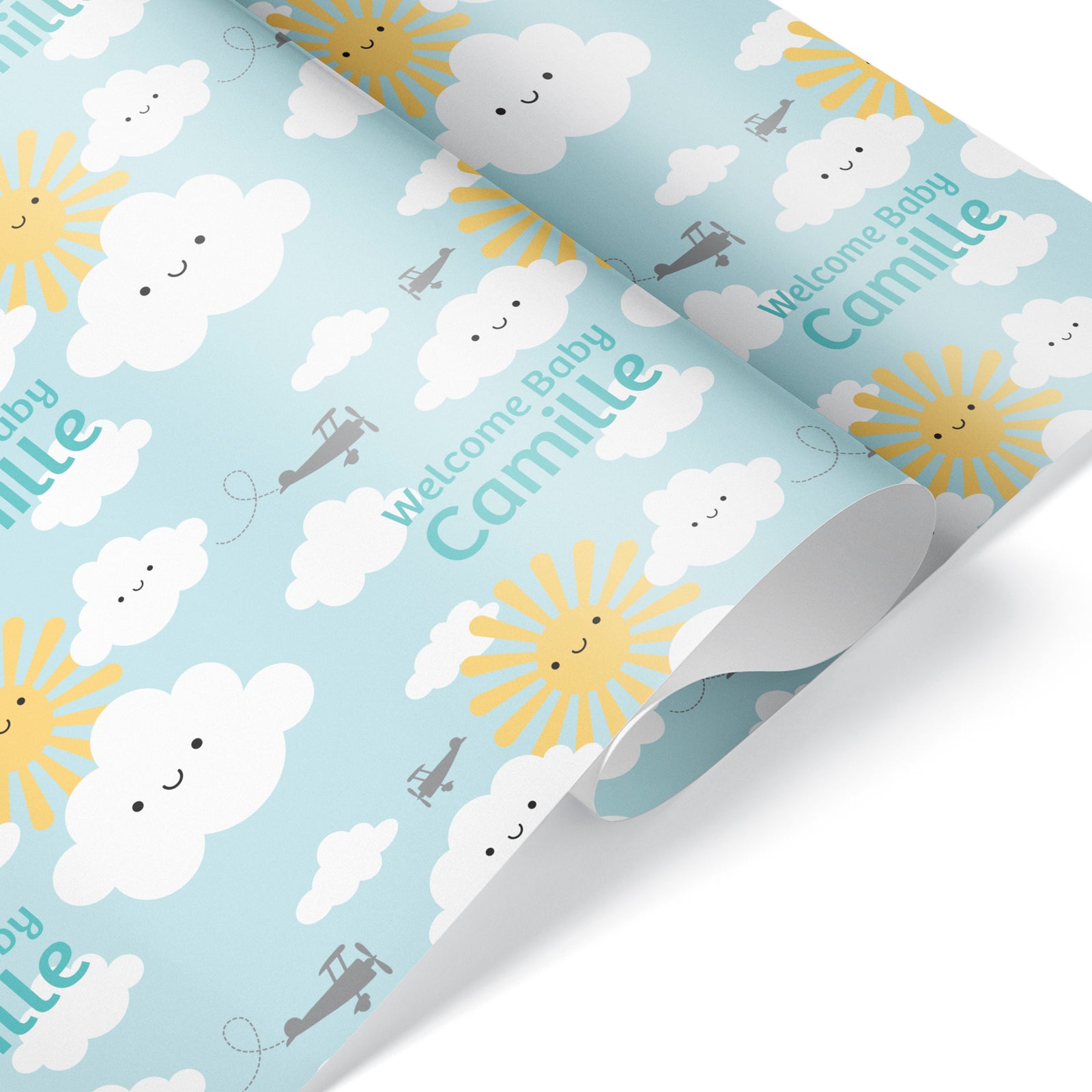 Baby Wrapping Paper - Happy Cloud Baby Shower (Personalized, Blue) - Graphic Spaces