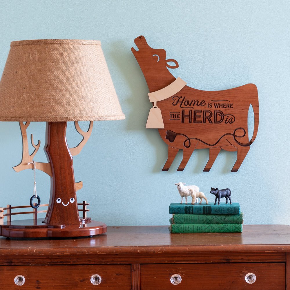 Wall Art - Home is Where the Herd is Cow (Wood) Cherry and Maple - Graphic Spaces