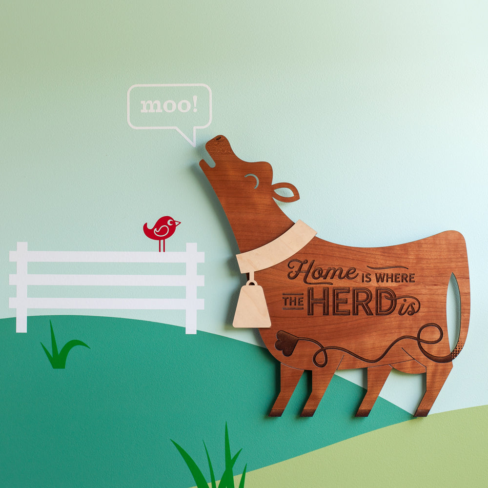 Cow Wooden Wall Sign &quot;Home is where the herd is&quot;