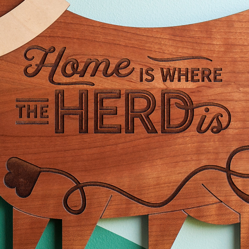 Cow Wooden Wall Sign &quot;Home is where the herd is&quot;