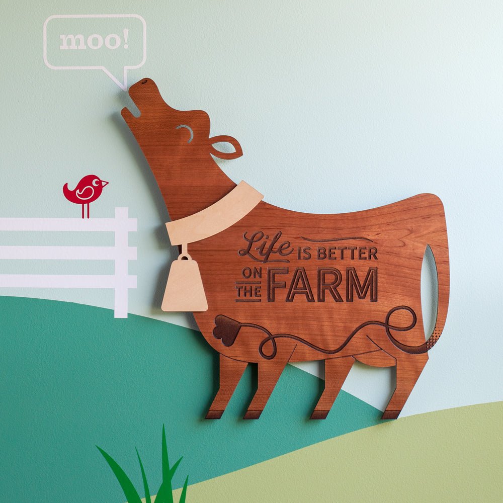 Wall Art - Life is Better on the Farm Cow (Wood) Cherry and Maple - Graphic Spaces