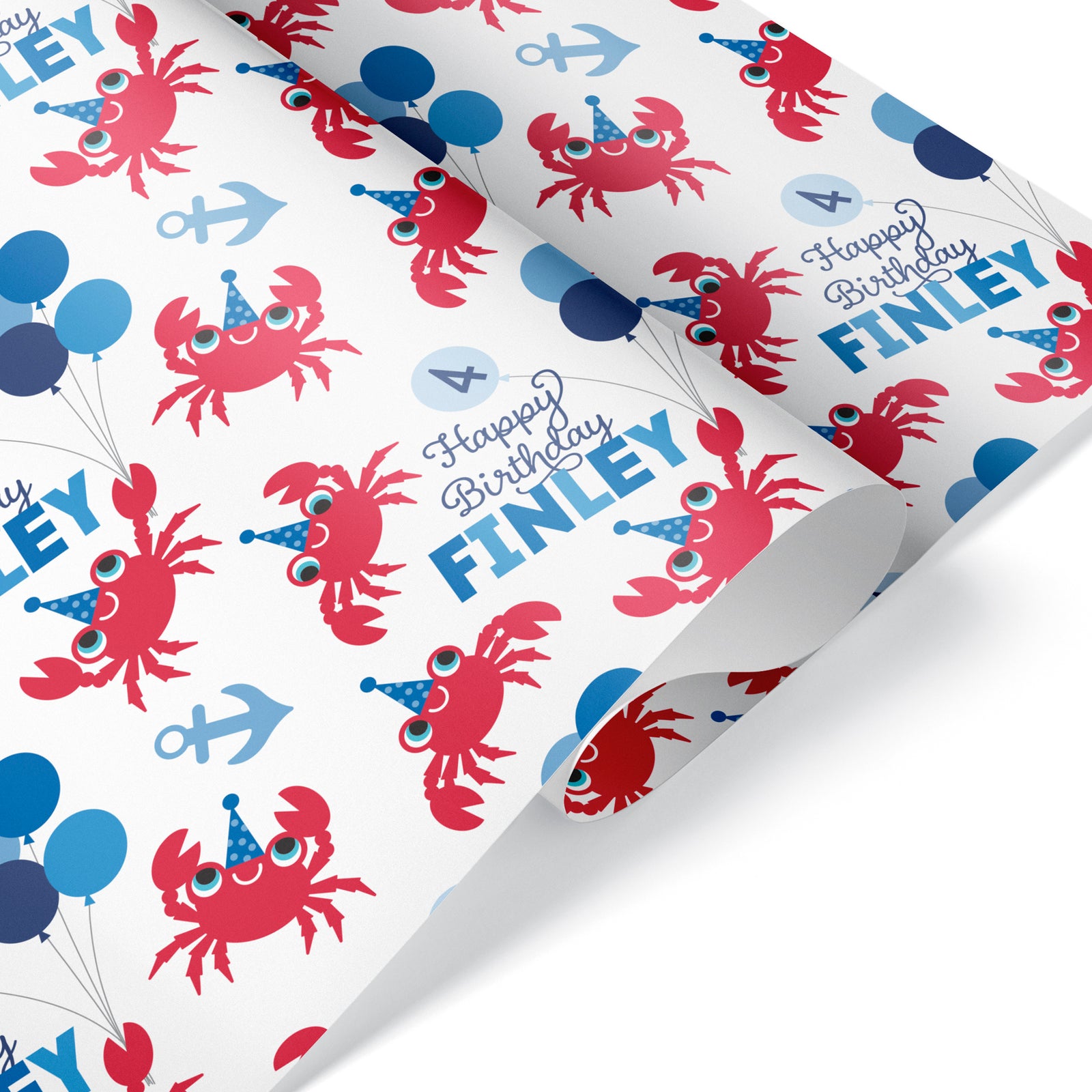 Kids Wrapping Paper - Crab Birthday (Personalized) Red & Blue - Graphic Spaces