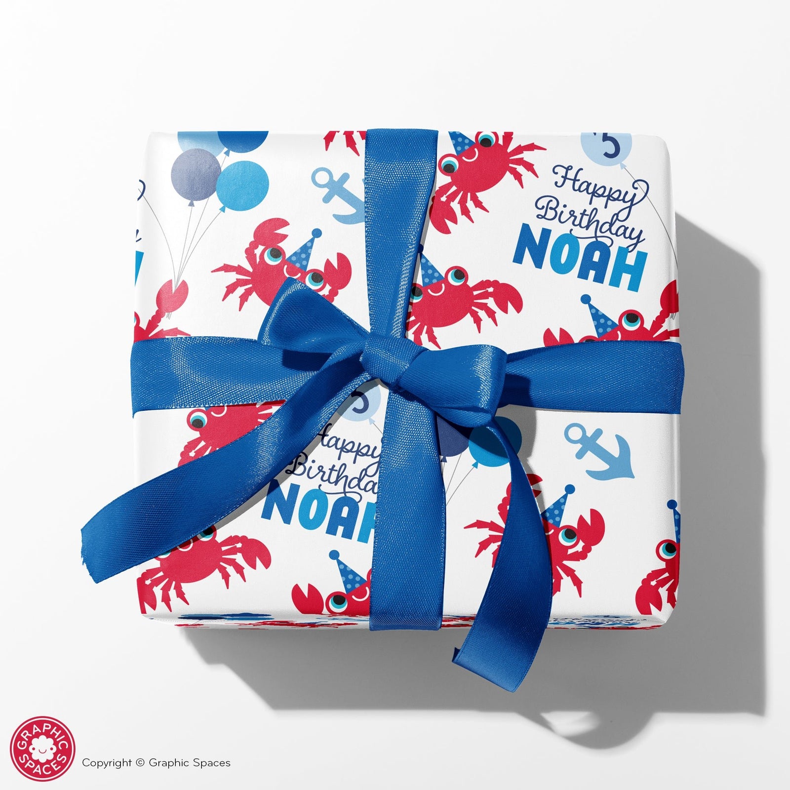 Kids Wrapping Paper - Crab Birthday (Personalized) Red & Blue - Graphic Spaces