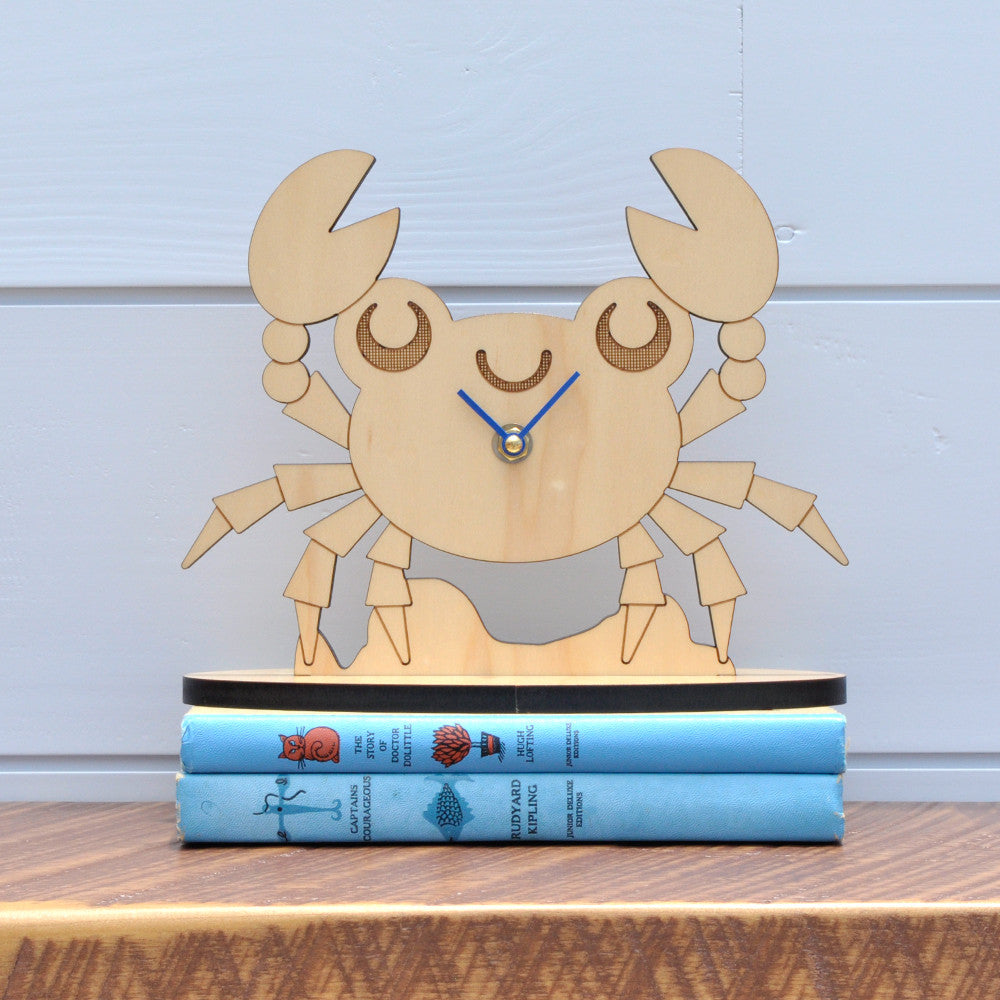 Wooden Crab Nursery Desk Clock, Blue Hands.