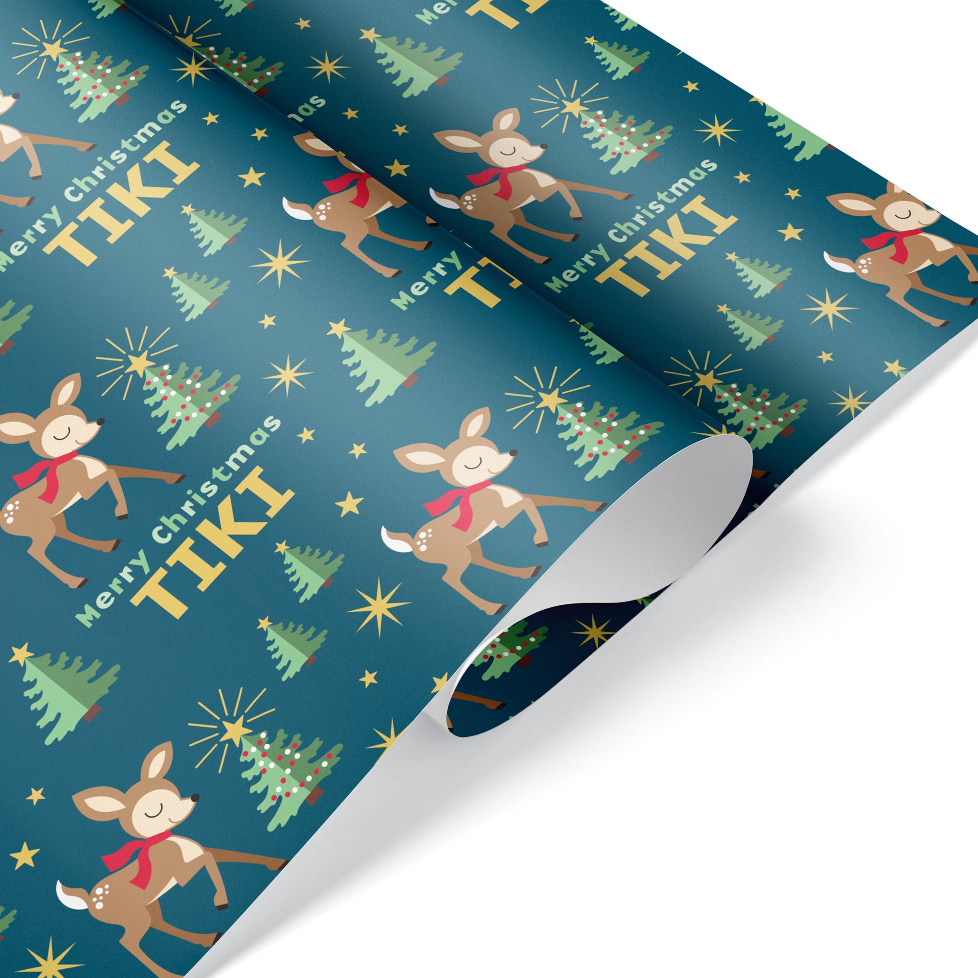 Christmas Name Wrapping Paper - Woodland Animal Deer, Baby, Kids