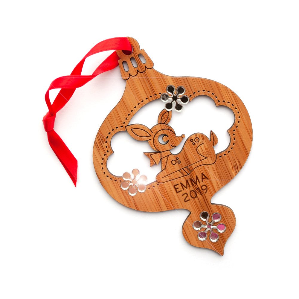 Baby's First Christmas Ornament - Deer (Personalized, Bamboo) - Graphic Spaces