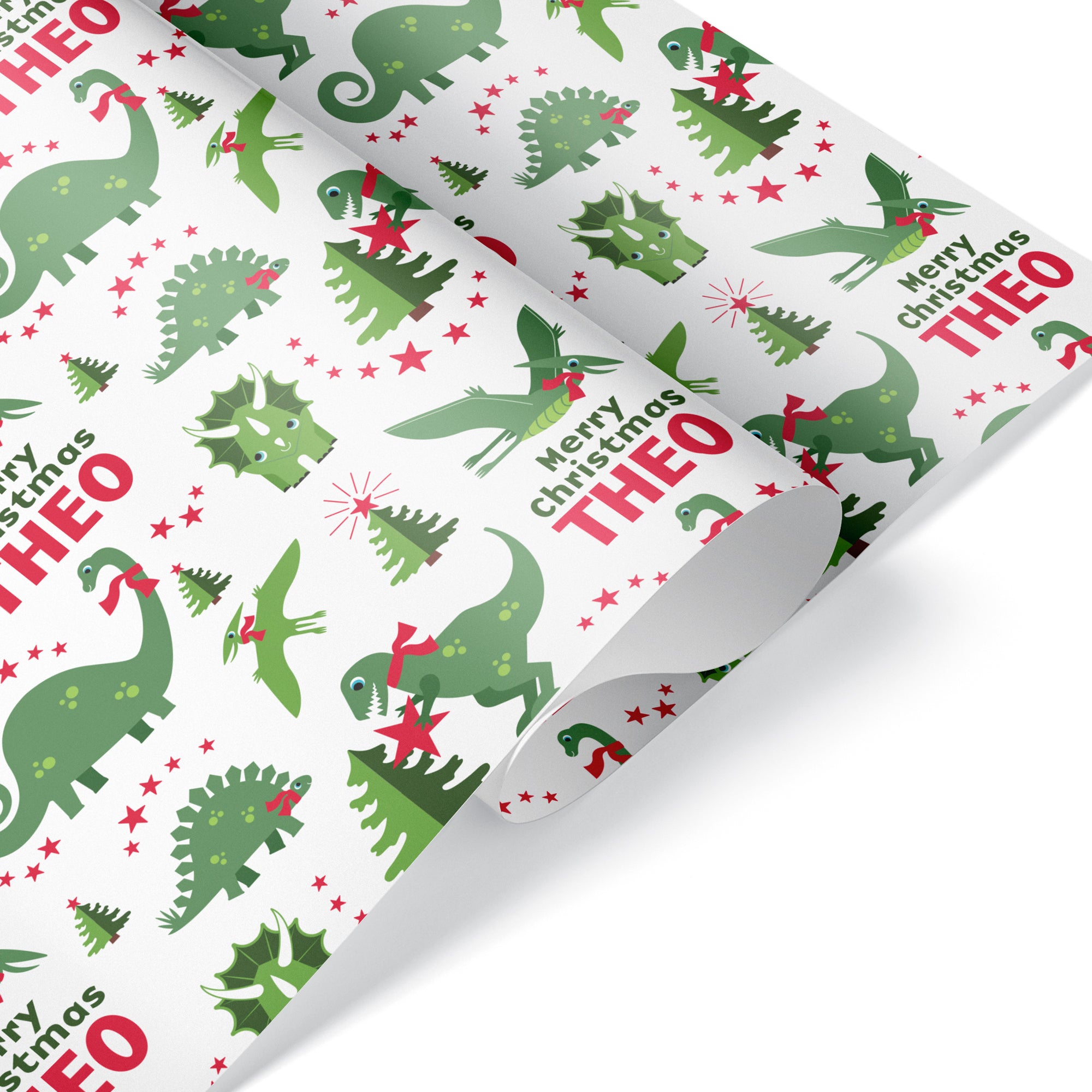 Dinosaur Christmas Personalized Name Gift Wrapping Paper - Baby