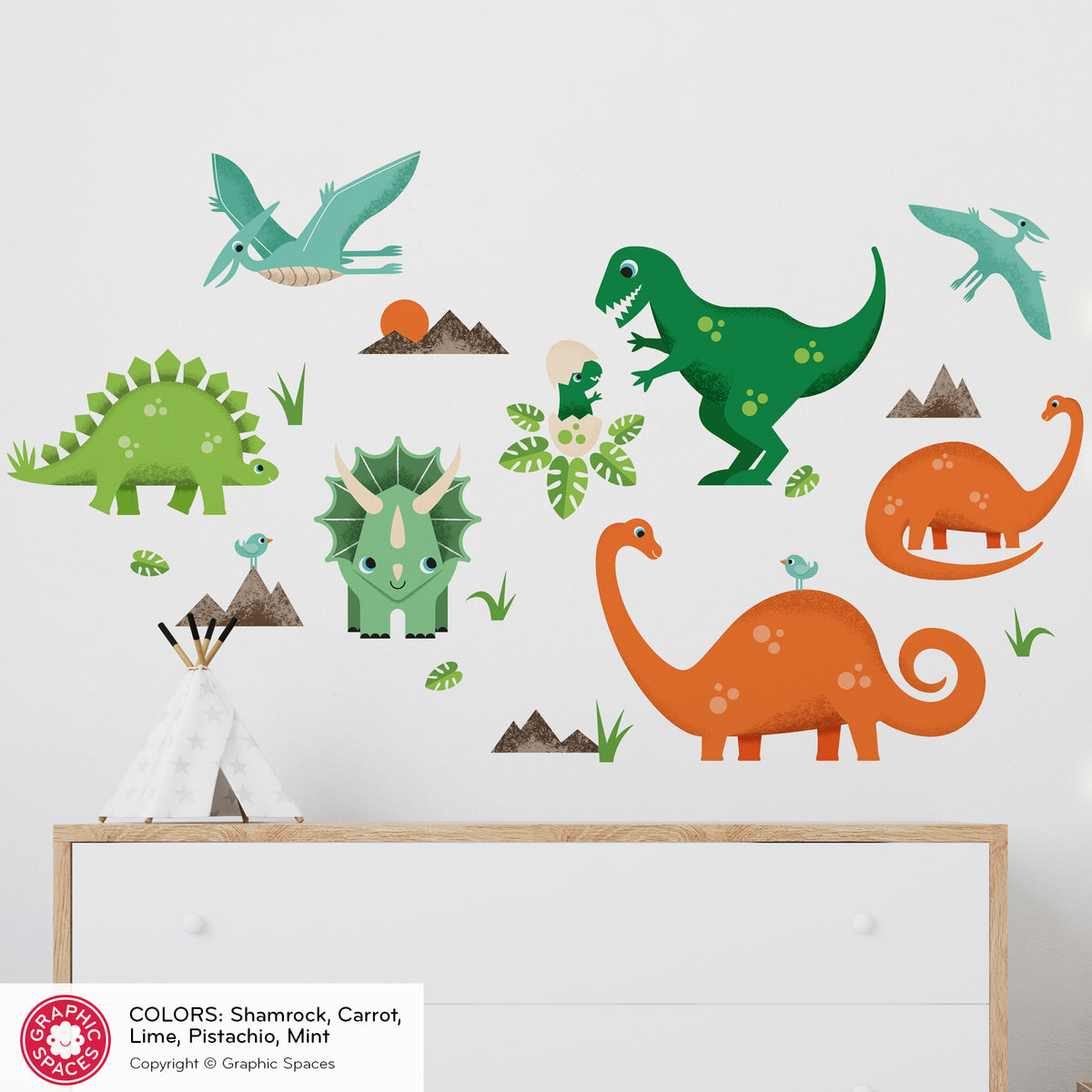 Dinosaur Fabric Wall Decal, Pack of 8