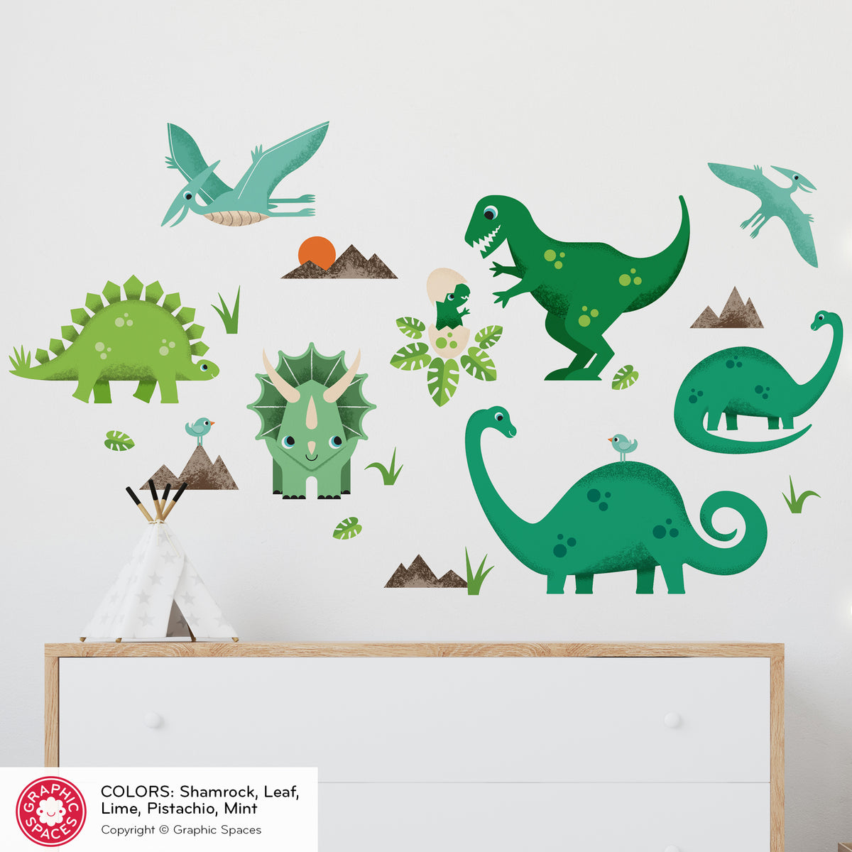 Dinosaur Fabric Wall Decal, Pack of 8