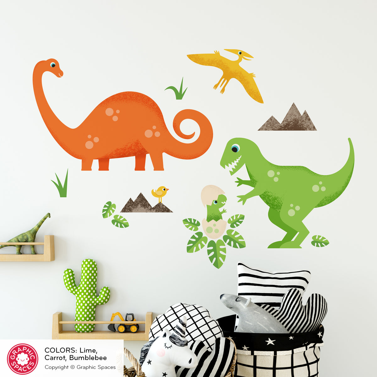 Dinosaur Fabric Wall Decal, Pack of 4