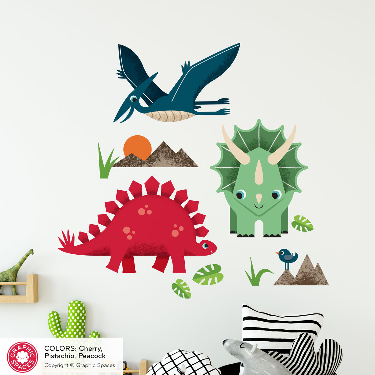 Dinosaur Fabric Wall Decal, Pack of 3