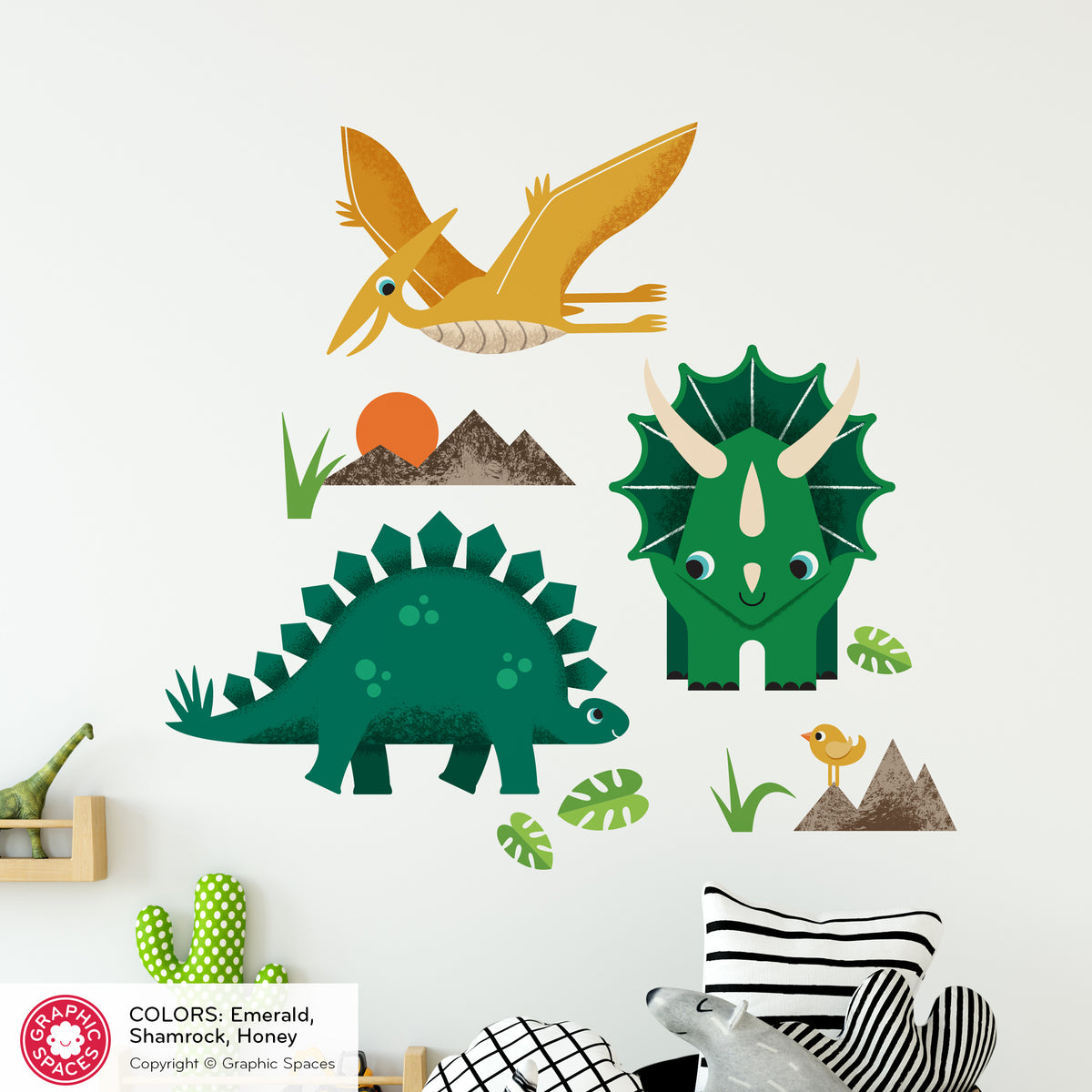 Dinosaur Fabric Wall Decal, Pack of 3
