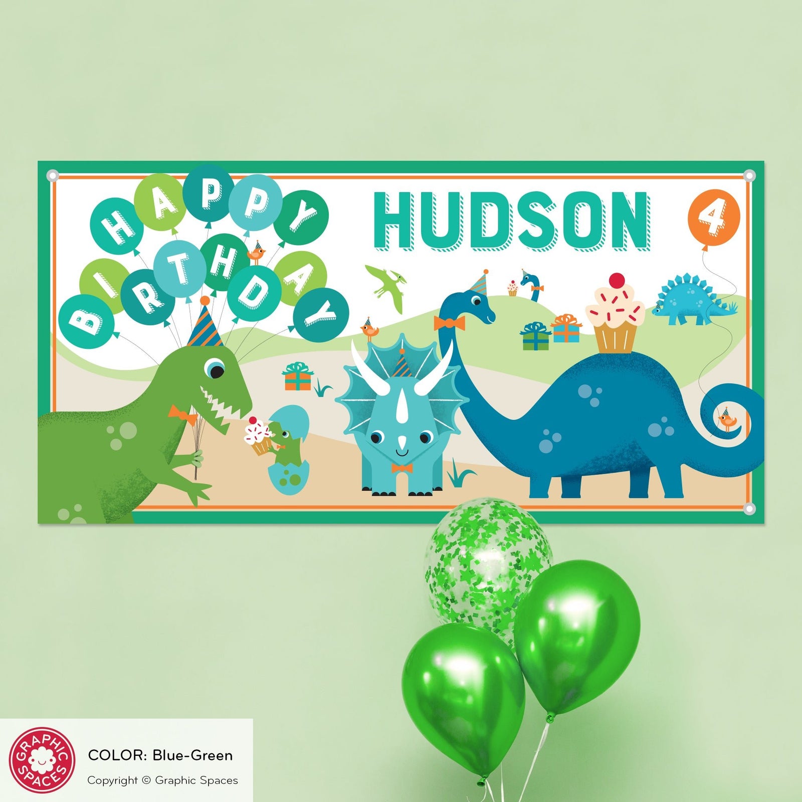 Kids Banner - Dinosaur Birthday Party (Personalized, Teal) - Graphic Spaces