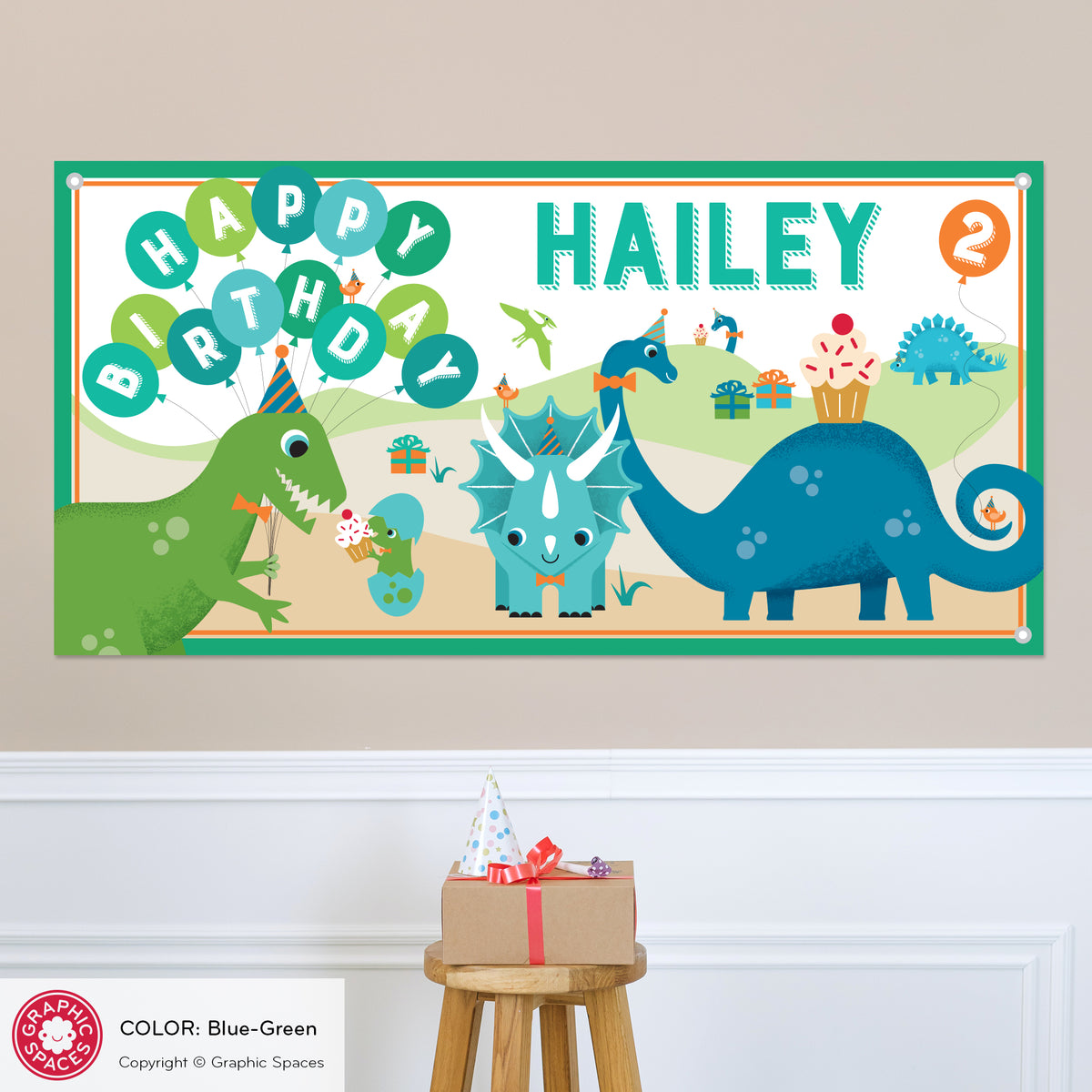 Dinosaur Birthday Party Banner, Personalized - TEAL