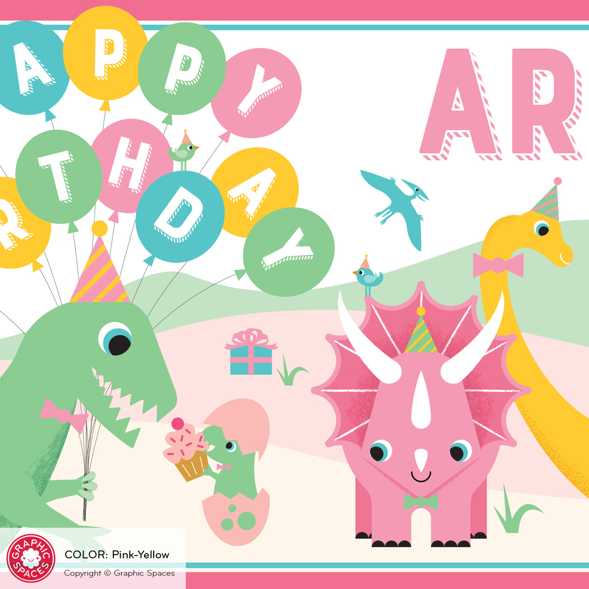 Dinosaur Birthday Party Banner, Personalized - PINK