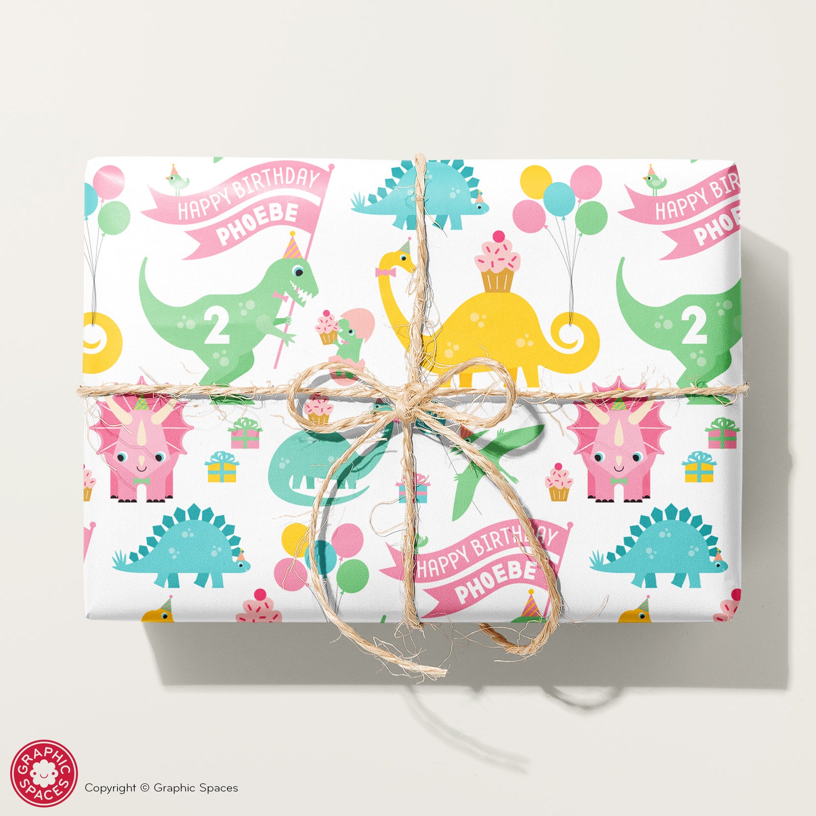 Kids Wrapping Paper - Dinosaur Birthday (Personalized, Pastel) - Graphic Spaces