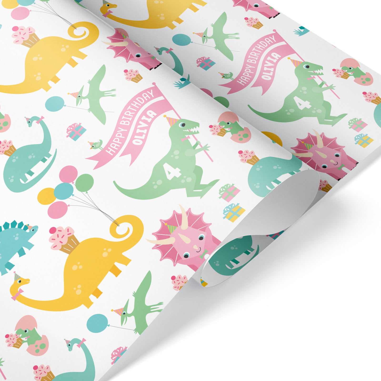 Kids Wrapping Paper - Dinosaur Birthday (Personalized, Pastel) - Graphic Spaces