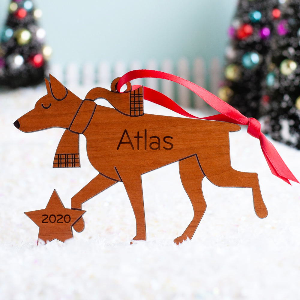 Doberman Pinscher Wooden Christmas Ornament - Personalized