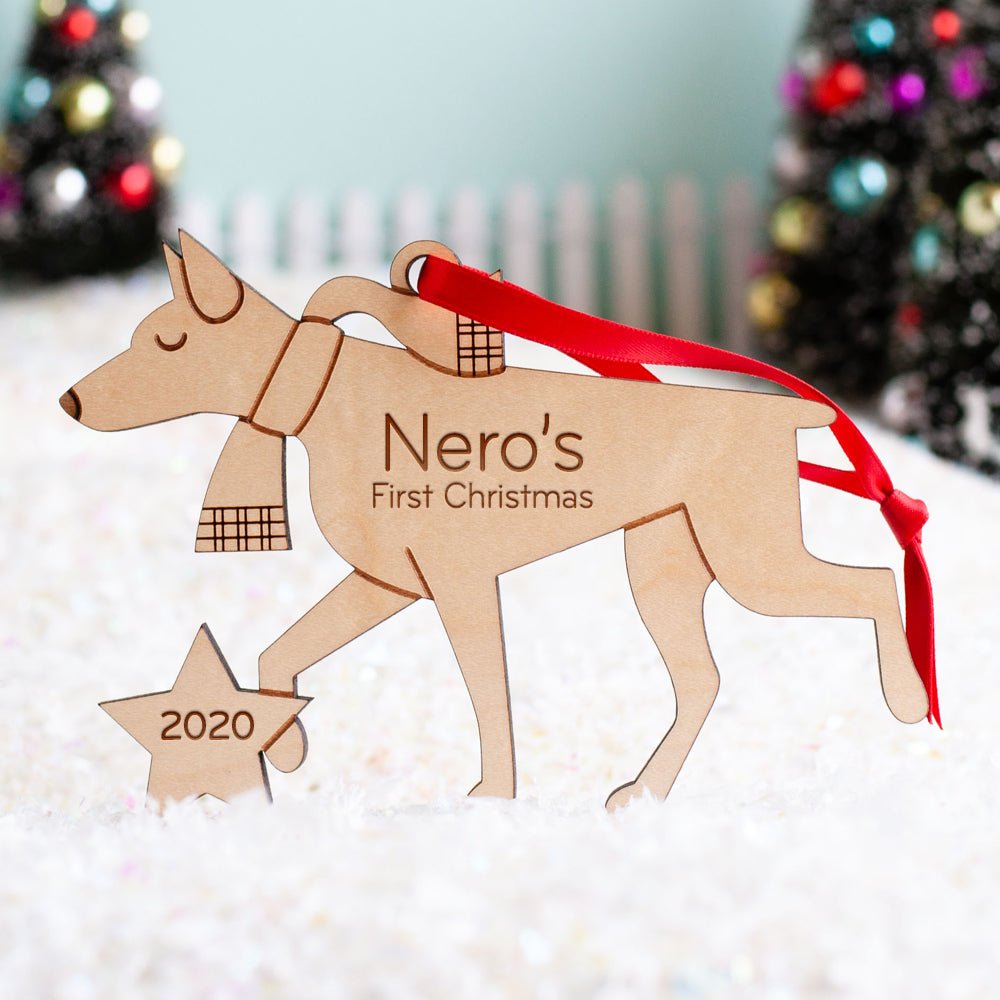 Puppy's First Christmas Ornament - Doberman Pinscher (Personalized, Wood) Light Maple - Graphic Spaces