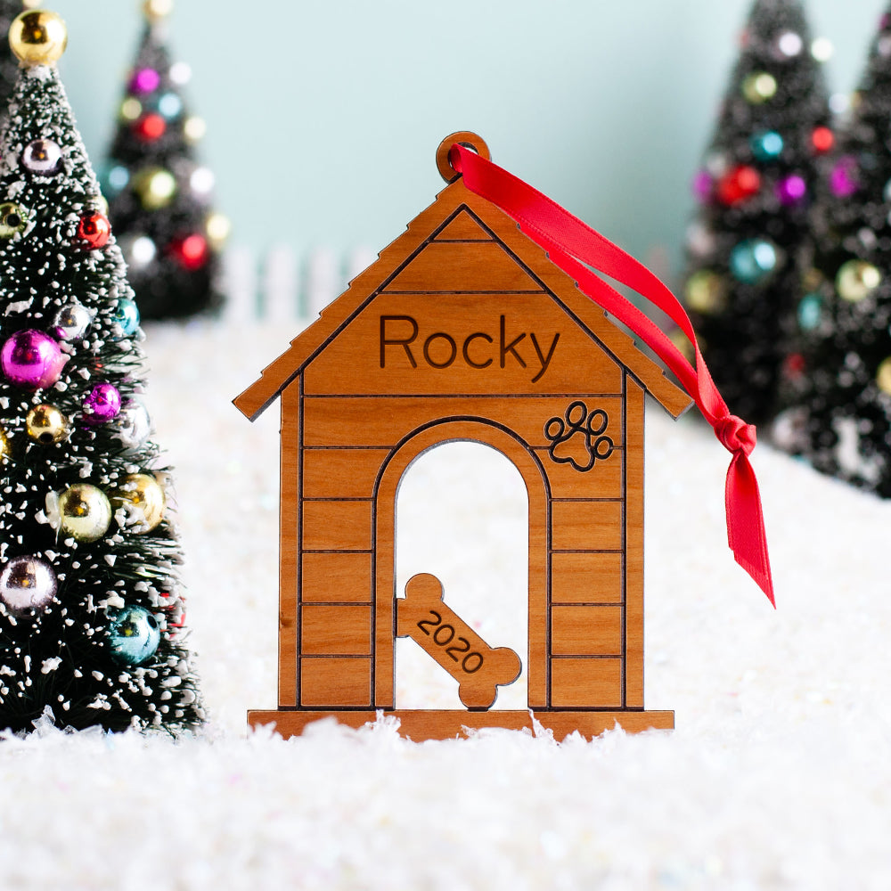 Dog House Wooden Christmas Ornament - Personalized