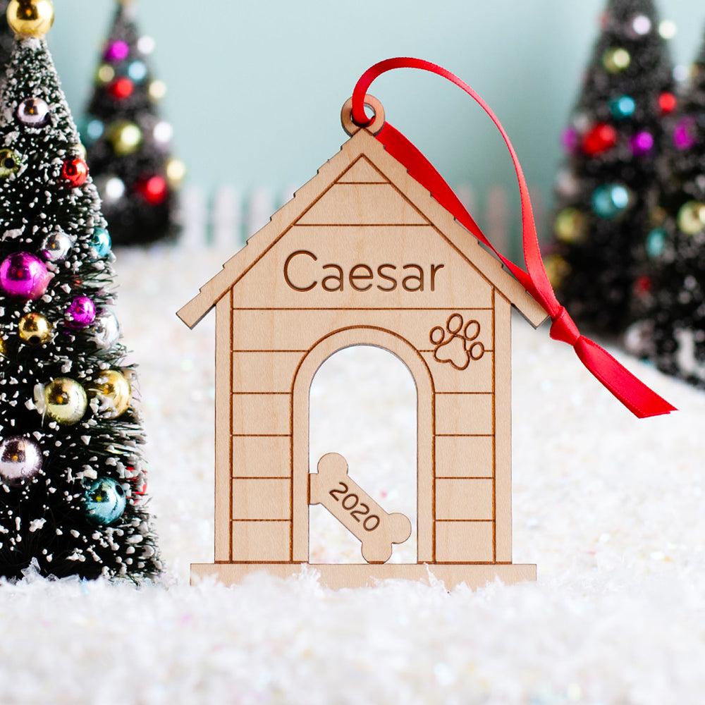 Dog House Wooden Christmas Ornament - Personalized