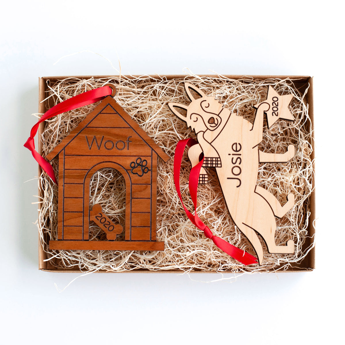 Dog House + Dog Wooden Christmas Ornaments - Personalized (Set of 2)