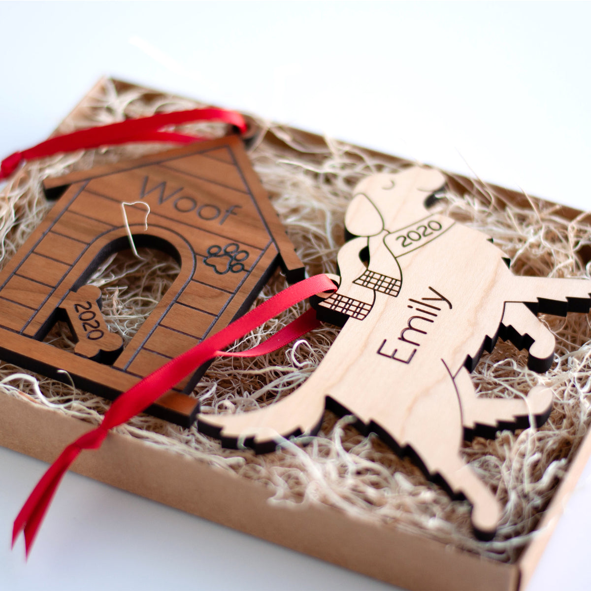 Dog House + Dog Wooden Christmas Ornaments - Personalized (Set of 2)