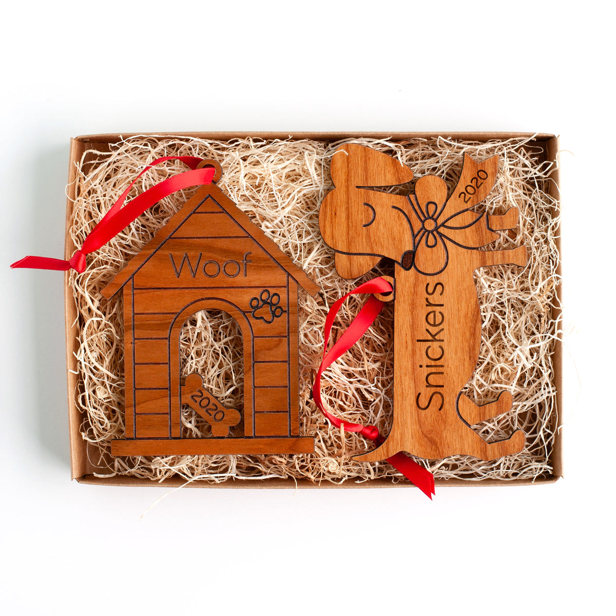 Dog House + Dog Wooden Christmas Ornaments - Personalized (Set of 2)