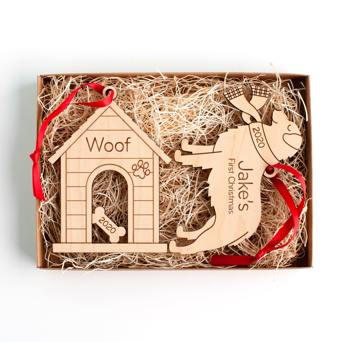 Dog House + Dog Wooden Christmas Ornaments - Personalized (Set of 2)