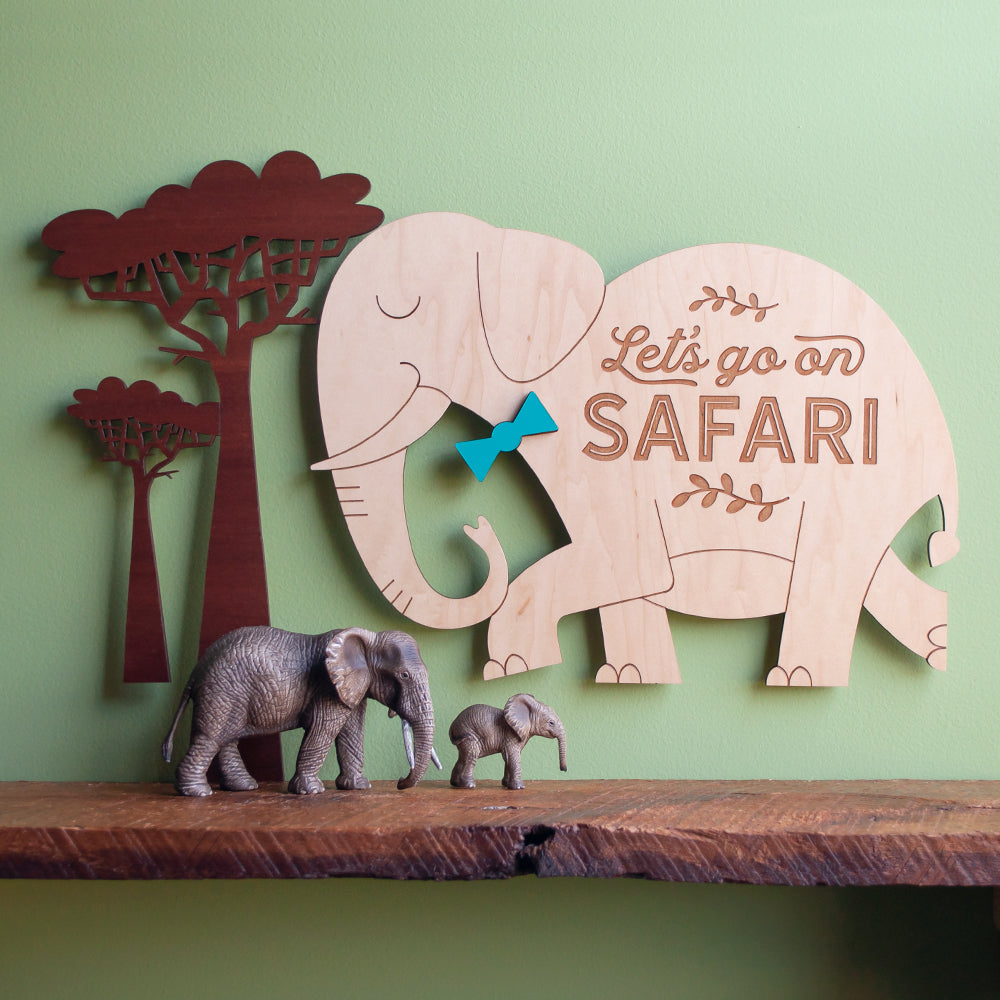 Elephant Wooden Room Sign &quot;Let&#39;s go on Safari&quot;